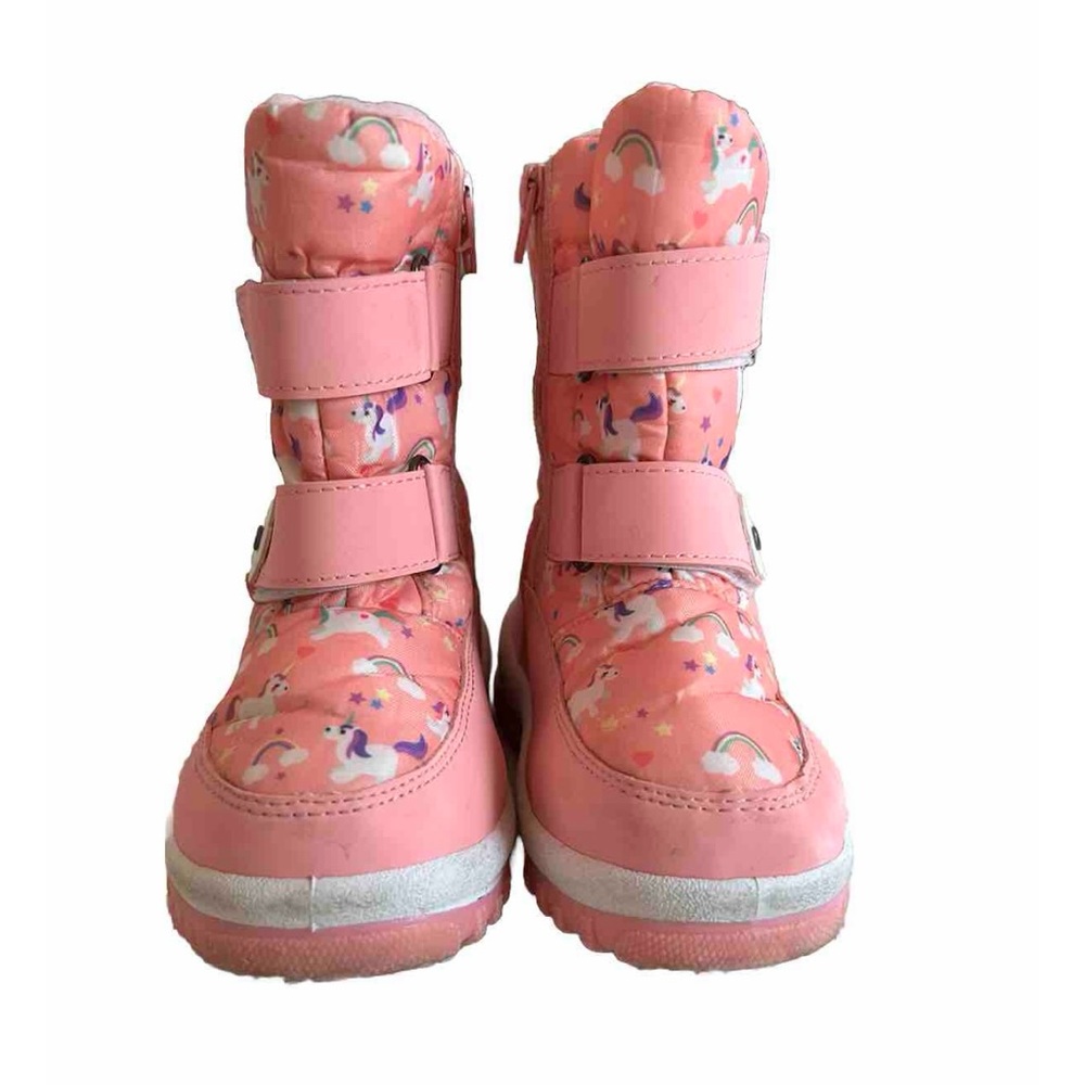 Pink kids girls Waterproof Snow Boots  with unicorns and rainbows. Size 9